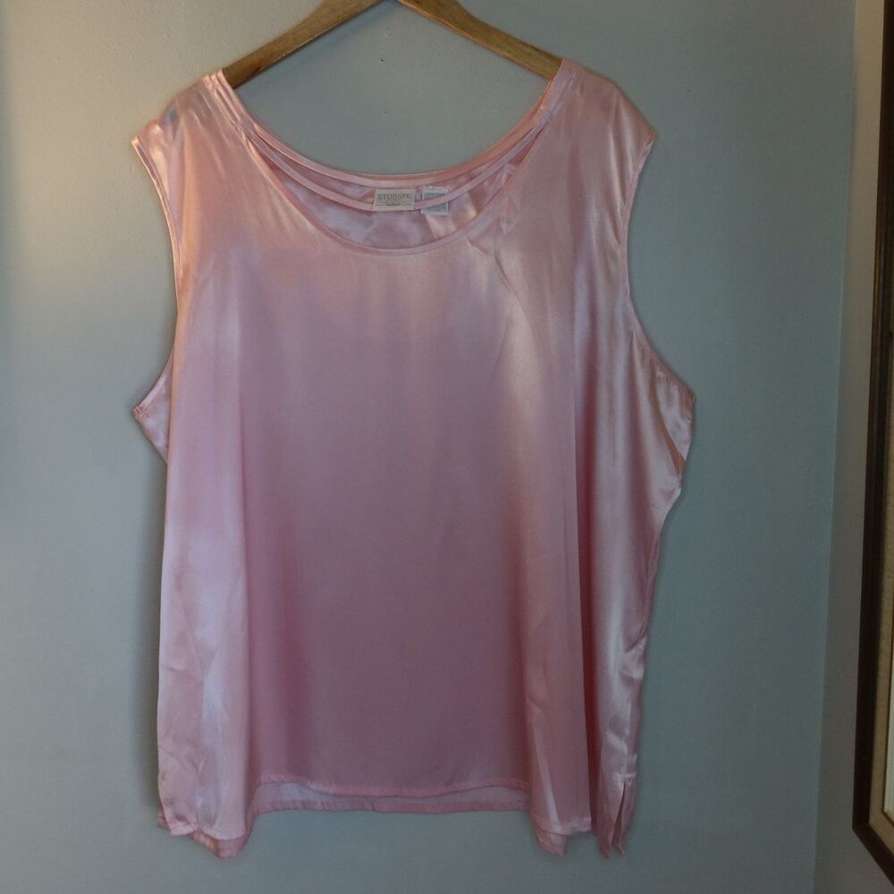 Studio C Womens Tank Top 26W Pink Scoop Neck Sleeveless Side Slits y2k 90s boho